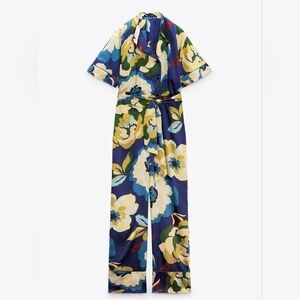 Zara Floral Print Belted Jumpsuit size M